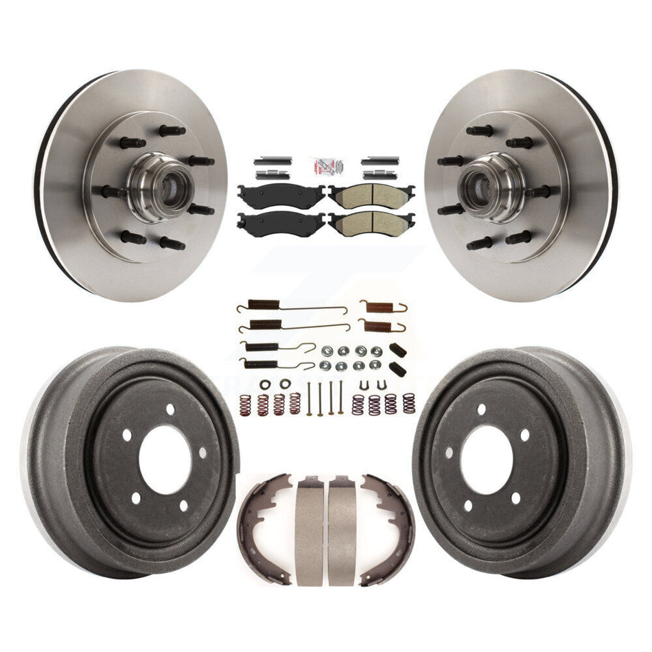Front Rear Disc Brake Rotors Hub Semi-Metallic Pad Drum Kit (7Pc) For 1999 Ford F-150 RWD K8A-105752
