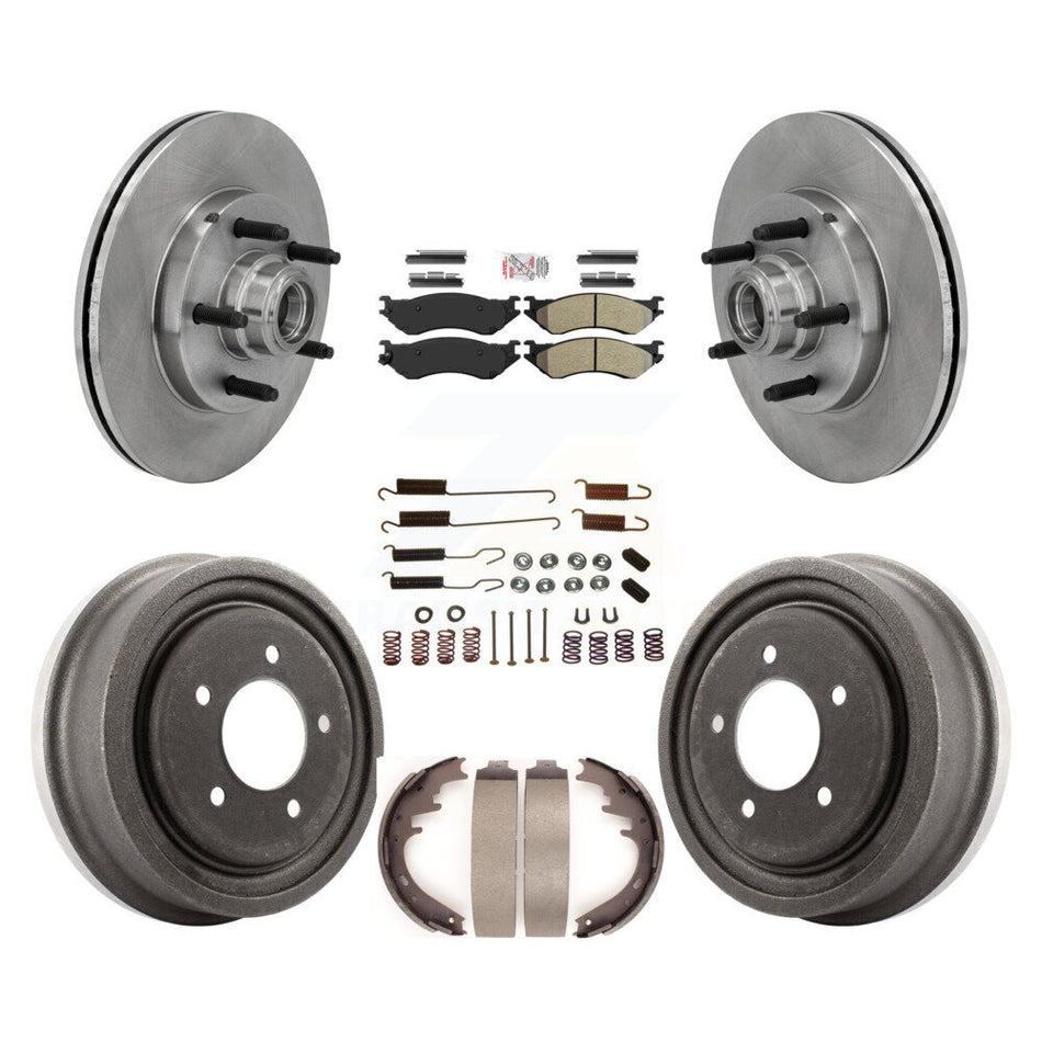 Front Rear Disc Brake Rotors Hub Semi-Metallic Pad Drum Kit (7Pc) For 1999 Ford F-150 RWD K8A-105753