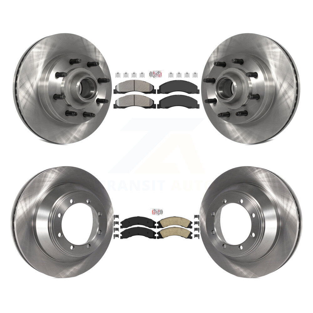 Front Semi-Metallic Rear Ceramic Pad & Disc Brake Rotor Hub Kit For Ford E-450 Super Duty K8A-105816