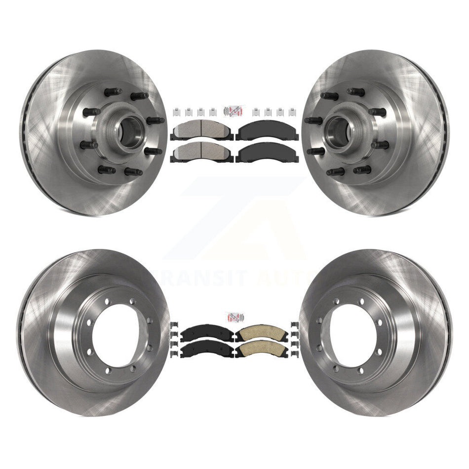 Front Semi-Metallic Rear Ceramic Pad & Disc Brake Rotor Hub Kit For Ford E-450 Super Duty K8A-105816