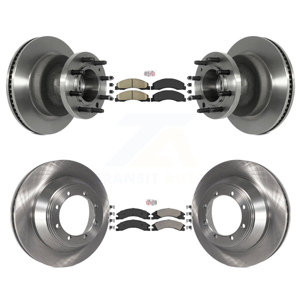 Front Ceramic Rear Semi-Metallic Pad & Disc Brake Rotor Hub Kit For Ford E-450 Super Duty K8A-105818