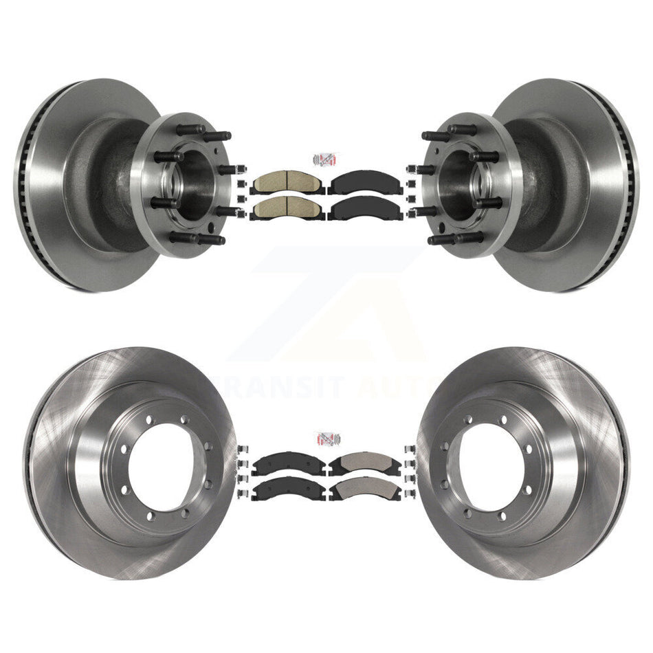 Front Ceramic Rear Semi-Metallic Pad & Disc Brake Rotor Hub Kit For Ford E-450 Super Duty K8A-105818