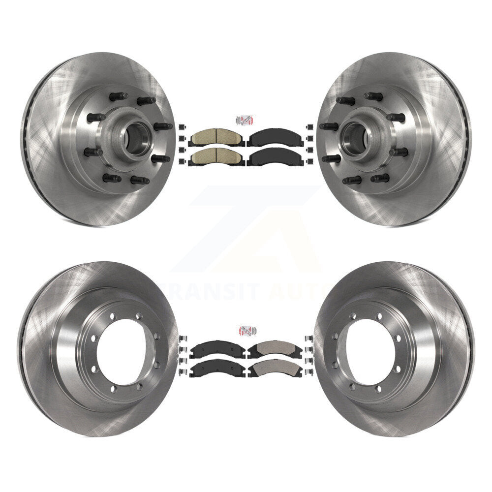 Front Ceramic Rear Semi-Metallic Pad & Disc Brake Rotor Hub Kit For Ford E-450 Super Duty K8A-105821