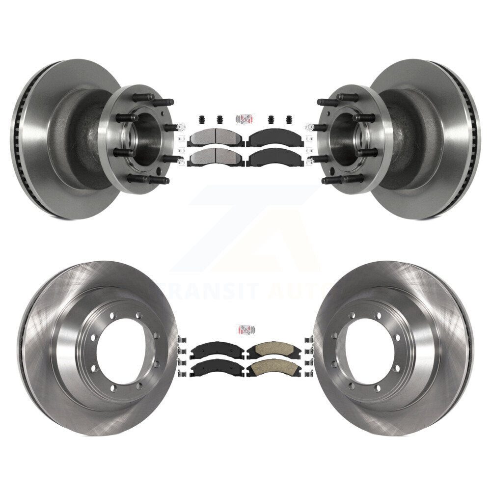 Front Semi-Metallic Rear Ceramic Pad & Disc Brake Rotor Hub Kit For Ford E-450 Super Duty K8A-105825