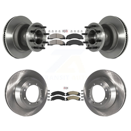 Front Semi-Metallic Rear Ceramic Pad & Disc Brake Rotor Hub Kit For Ford E-450 Super Duty K8A-105826