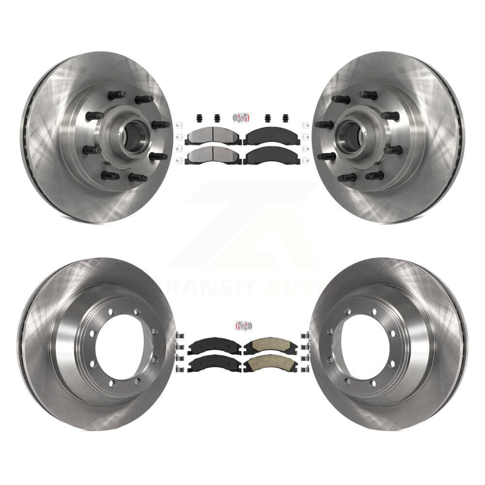Front Semi-Metallic Rear Ceramic Pad & Disc Brake Rotor Hub Kit For Ford E-450 Super Duty K8A-105828
