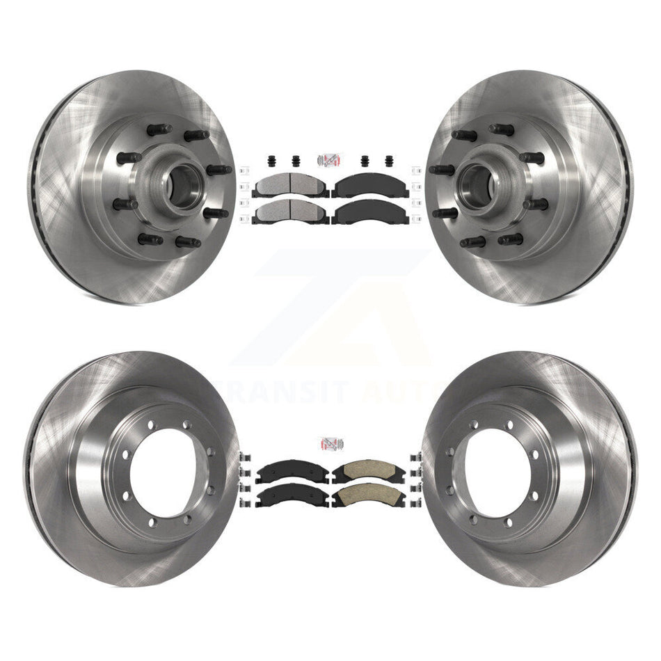 Front Semi-Metallic Rear Ceramic Pad & Disc Brake Rotor Hub Kit For Ford E-450 Super Duty K8A-105828
