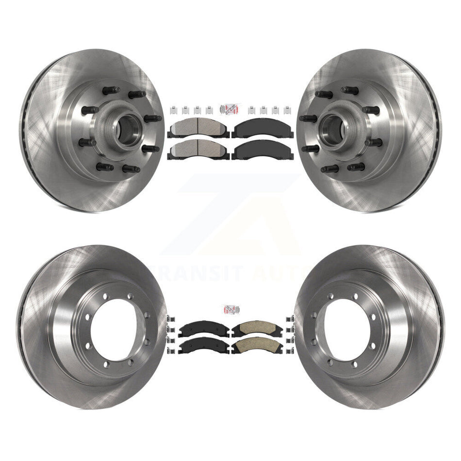 Front Semi-Metallic Rear Ceramic Pad & Disc Brake Rotor Hub Kit For Ford E-450 Super Duty K8A-105829