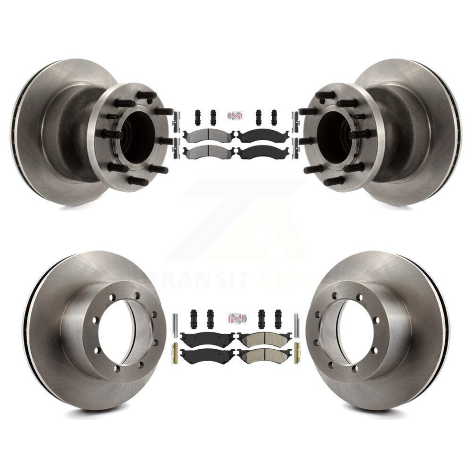 Front Rear Semi-Metallic Pad Disc Brake Rotors Hub Assembly Kit For Ford E-350 Super Duty K8A-105866