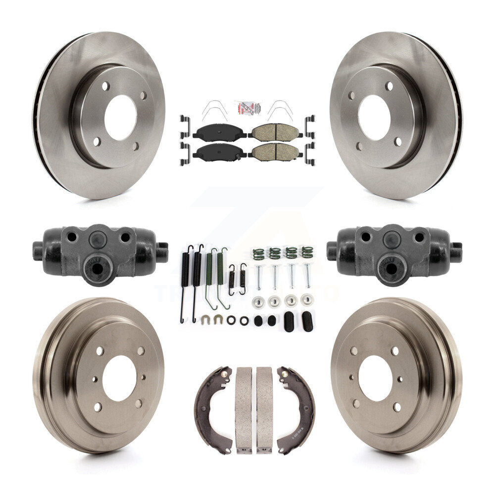 Front Rear Brake Rotor Ceramic Pad Drum Kit (9Pc) For 09-11 Nissan Versa With 4 Wheel ABS K8A-107949