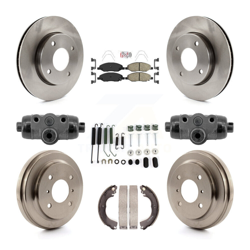 Front Rear Brake Rotor Ceramic Pad Drum Kit (9Pc) For 09-11 Nissan Versa With 4 Wheel ABS K8A-107949