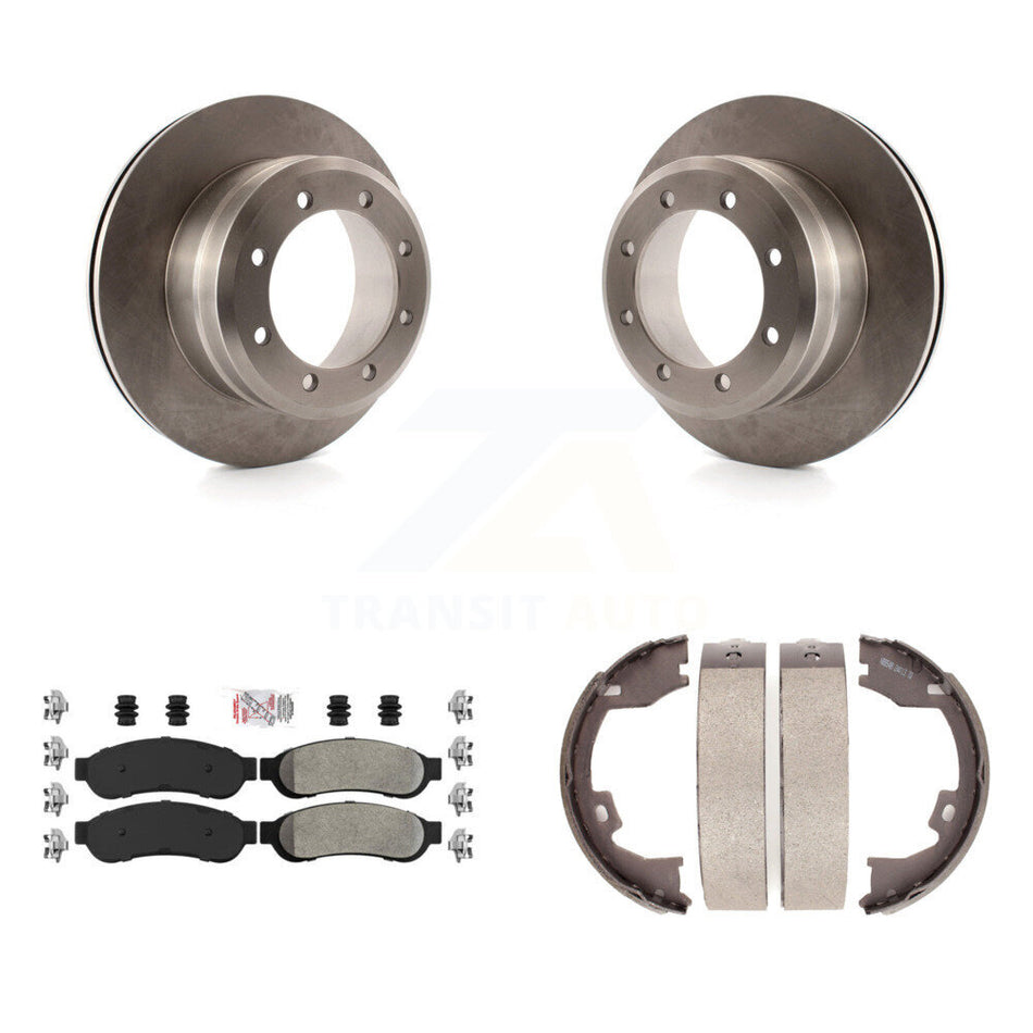 Rear Disc Rotors Semi-Metallic Pads And Parking Brake Shoes Kit For Ford F-350 Super Duty K8A-108022