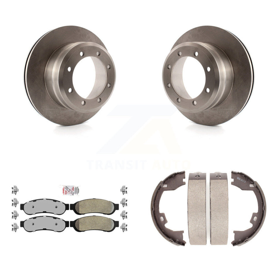 Rear Disc Rotors Semi-Metallic Pads And Parking Brake Shoes Kit For Ford F-350 Super Duty K8A-108023