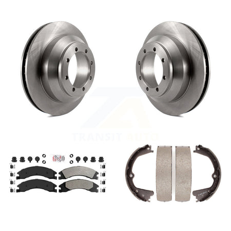 Rear Disc Rotors Semi-Metallic Pads And Parking Brake Shoes Kit For Ford E-350 Super Duty K8A-108057