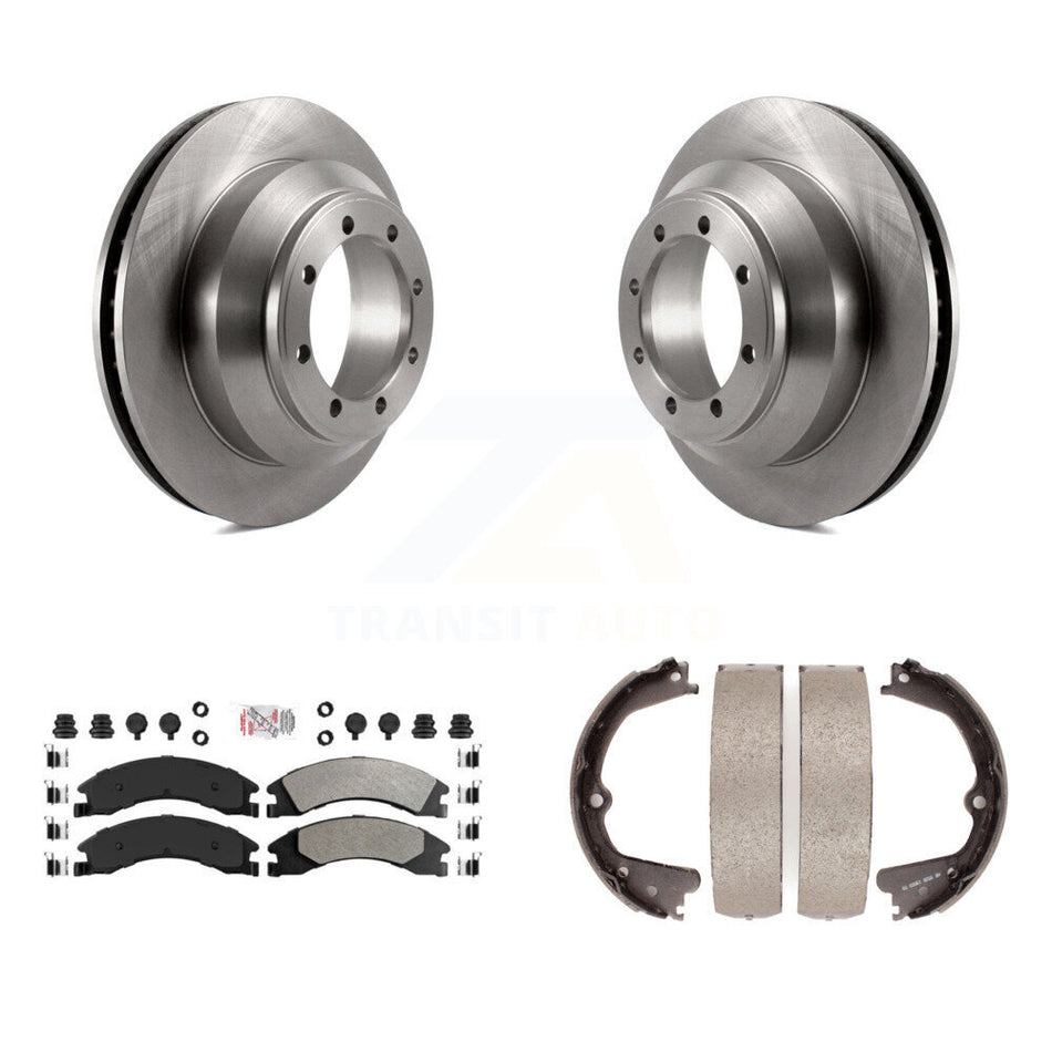 Rear Disc Rotors Semi-Metallic Pads And Parking Brake Shoes Kit For Ford E-350 Super Duty K8A-108057
