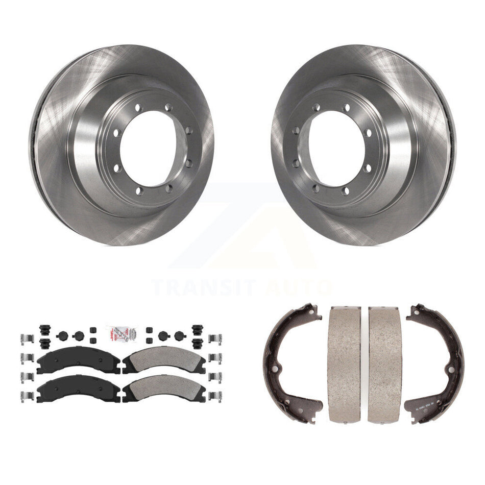 Rear Disc Rotors Semi-Metallic Pads And Parking Brake Shoes Kit For Ford E-450 Super Duty K8A-108062
