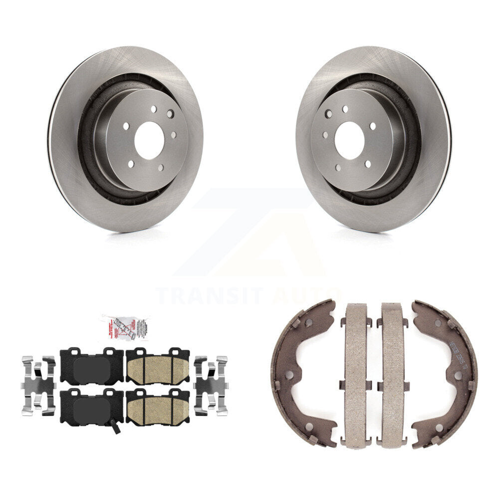 Rear Disc Rotors Ceramic Pads & Parking Brake Shoes Kit For INFINITI G37 Nissan 370Z Q60 K8A-108068