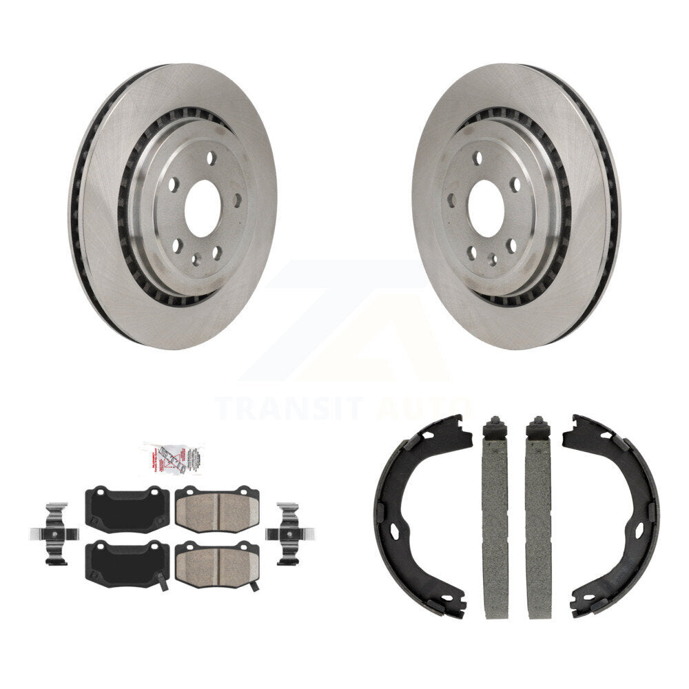 Rear Disc Rotors Ceramic Pads & Parking Brake Shoes Kit For Chevrolet Camaro Cadillac ATS K8A-108105
