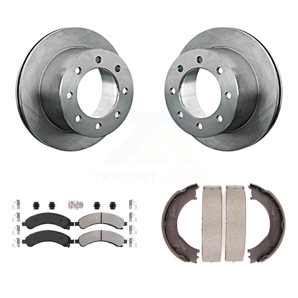 Rear Disc Rotors Semi-Metallic Pads And Parking Shoes Kit For Chevrolet Express 3500 GMC K8A-108111