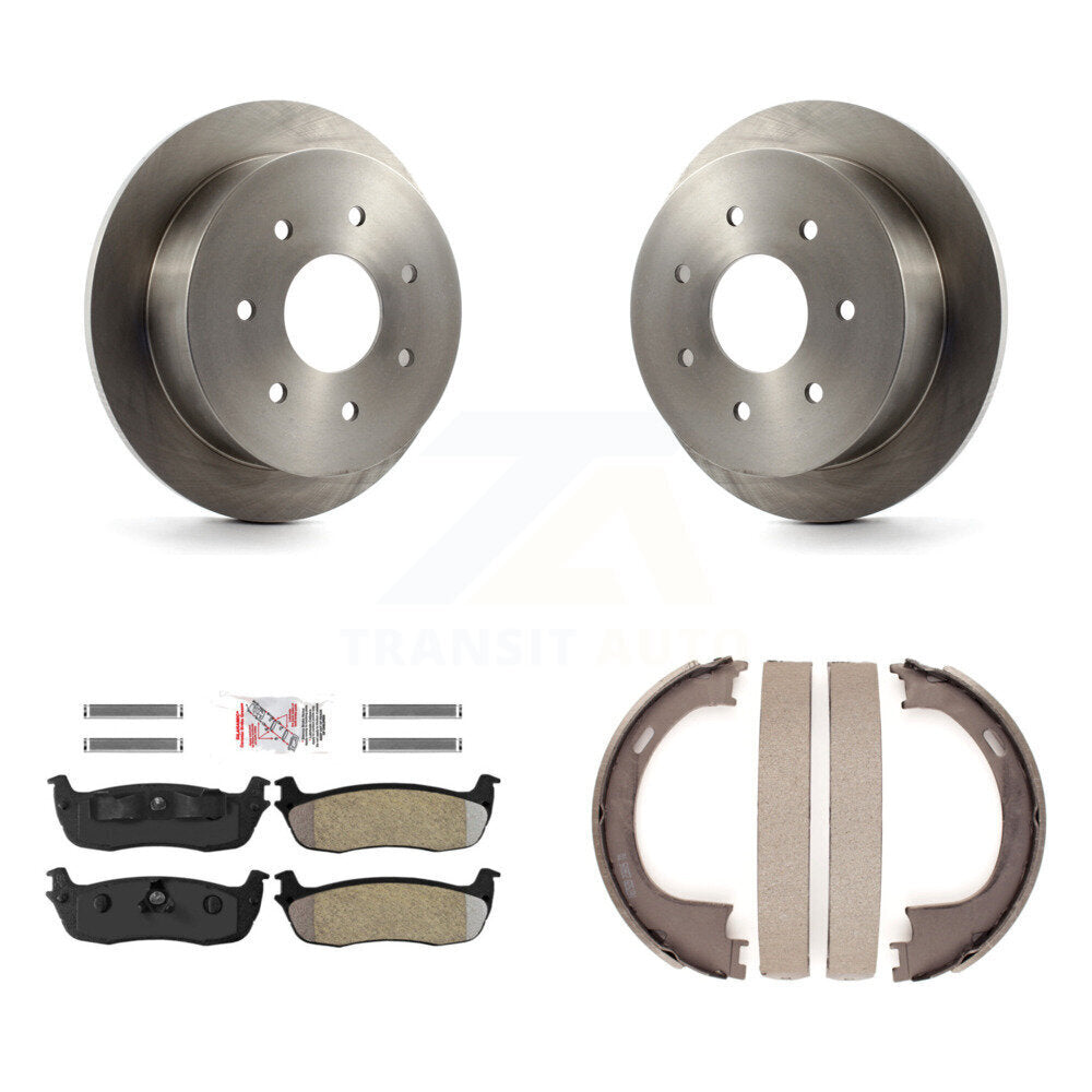 Rear Disc Rotors Semi-Metallic Pads And Parking Brake Shoes Kit For Ford F-150 F-250 K8A-108156