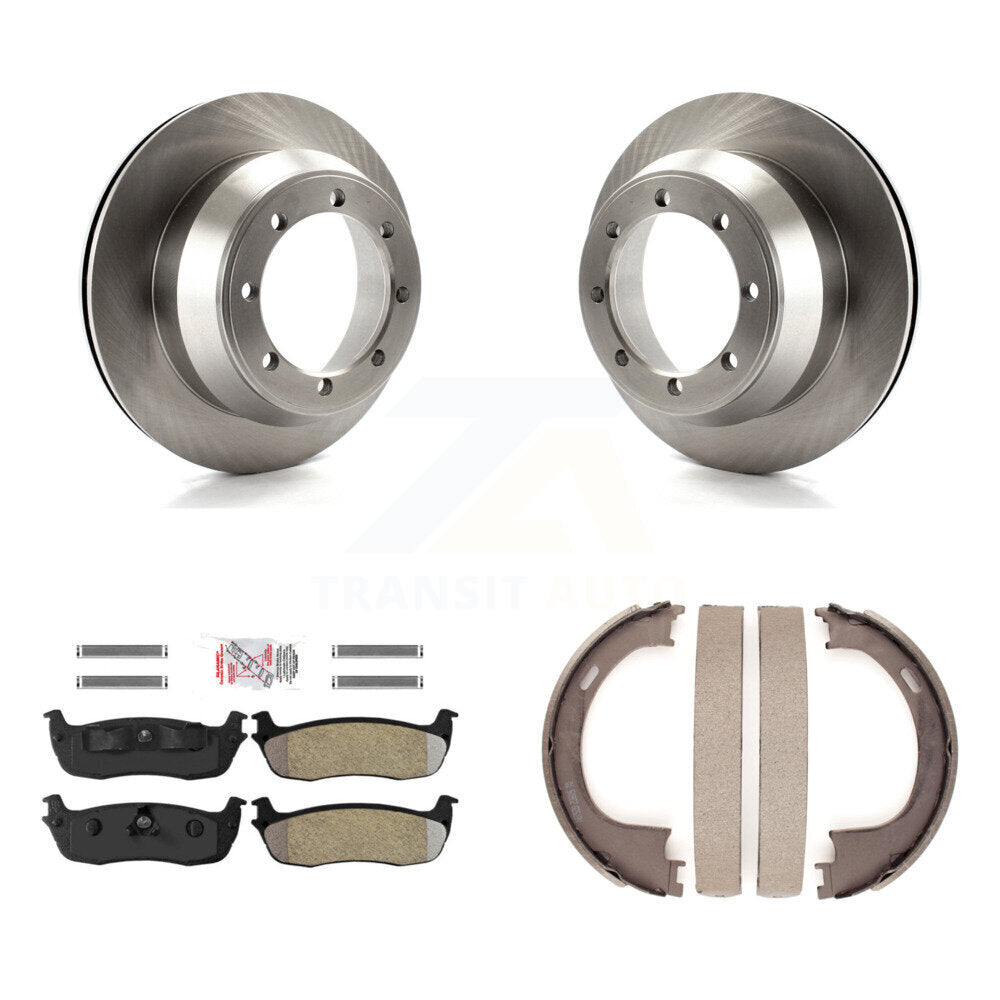 Rear Disc Rotors Semi-Metallic Pads & Parking Shoes Kit For Ford F-150 With 8 Lug Wheels K8A-108157