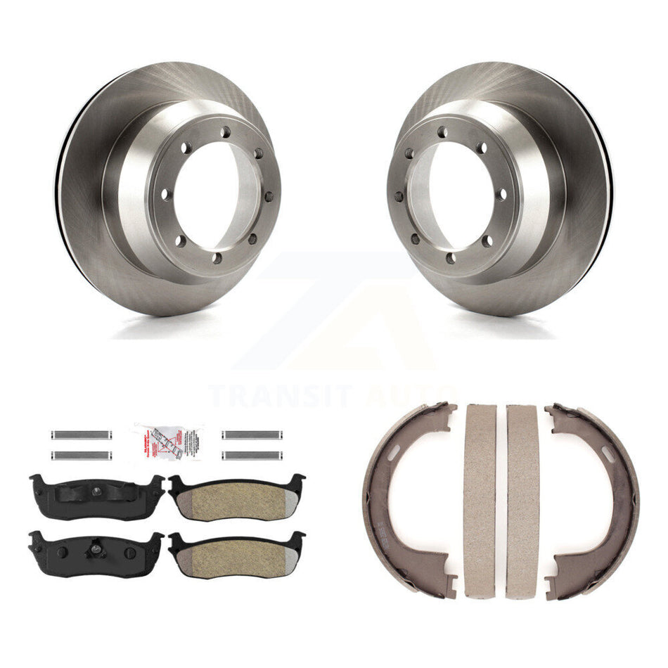 Rear Disc Rotors Semi-Metallic Pads & Parking Shoes Kit For Ford F-150 With 8 Lug Wheels K8A-108157