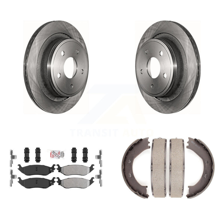 Rear Disc Rotors Semi-Metallic Pads Parking Shoes Kit For Dodge Ram 1500 Durango Chrysler K8A-108158