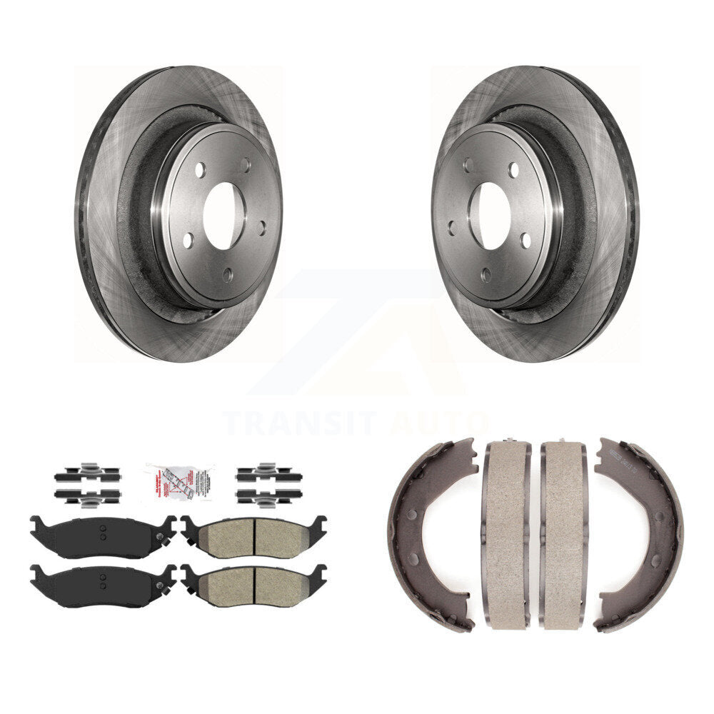 Rear Disc Rotors Semi-Metallic Pads Parking Shoes Kit For Dodge Ram 1500 Durango Chrysler K8A-108159