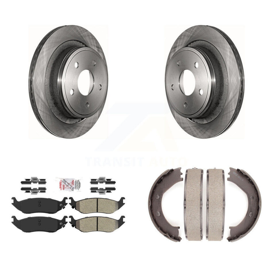 Rear Disc Rotors Semi-Metallic Pads Parking Shoes Kit For Dodge Ram 1500 Durango Chrysler K8A-108159
