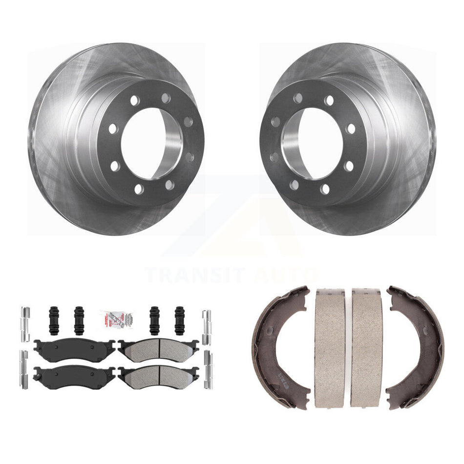 Rear Disc Rotors Semi-Metallic Pads & Parking Shoes Kit For 2003-2005 Dodge Ram 2500 3500 K8A-108160
