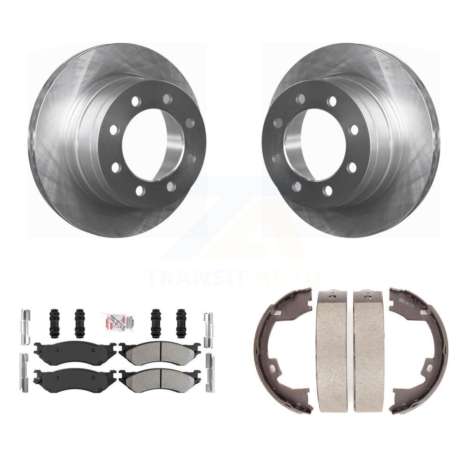 Rear Disc Rotors Semi-Metallic Pads Parking Brake Shoes Kit For Dodge Ram 1500 3500 2500 K8A-108162