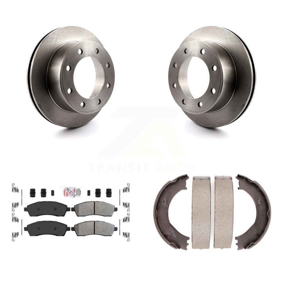 Rear Disc Rotors Semi-Metallic Pads And Parking Shoes Kit For Ford F-350 Super Duty F-250 K8A-108204