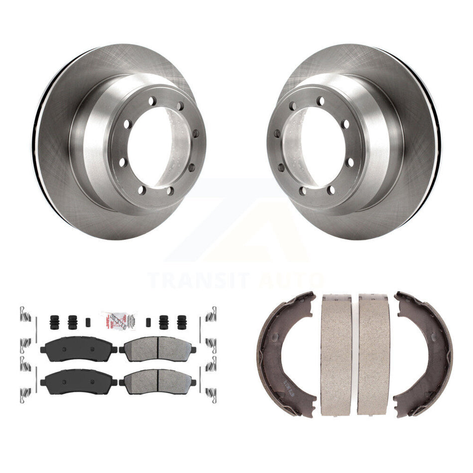 Rear Disc Rotors Semi-Metallic Pads And Parking Brake Shoes Kit For Ford F-350 Super Duty K8A-108206