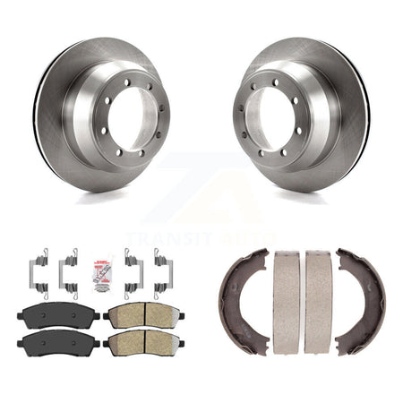 Rear Disc Rotors Semi-Metallic Pads And Parking Brake Shoes Kit For Ford F-350 Super Duty K8A-108207