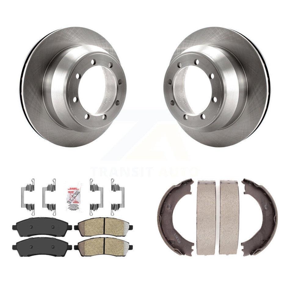 Rear Disc Rotors Semi-Metallic Pads And Parking Brake Shoes Kit For Ford F-350 Super Duty K8A-108207