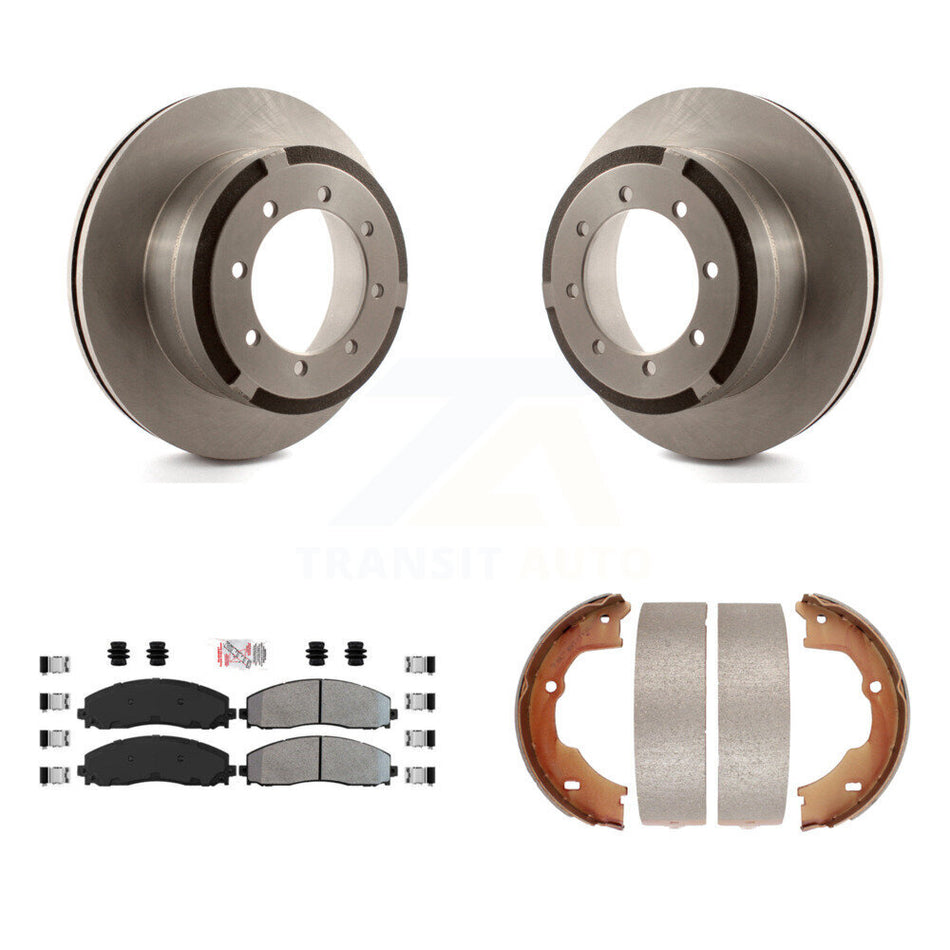Rear Disc Rotors Semi-Metallic Pads And Parking Brake Shoes Kit For Ford F-450 Super Duty K8A-108229