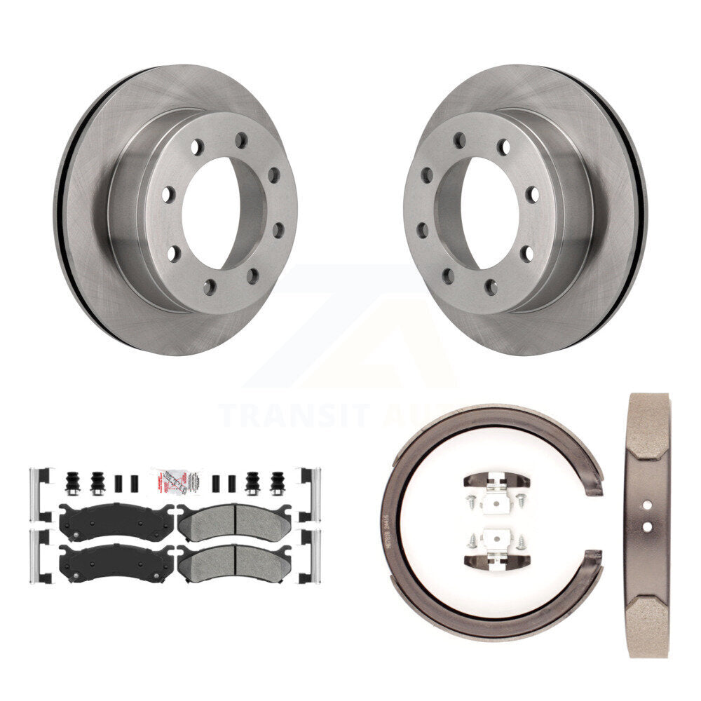 Rear Disc Rotors Semi-Metallic Pads Parking Brake Shoes Kit For GMC Sierra 2500 Yukon XL K8A-108264