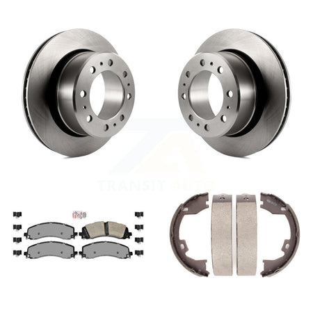 Rear Disc Rotors Semi-Metallic Pads And Parking Brake Shoes Kit For Ram 2500 3500 K8A-108283