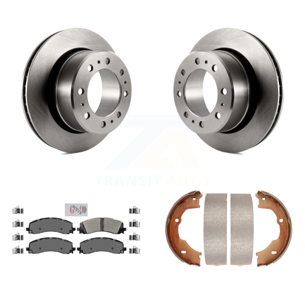 Rear Disc Rotors Semi-Metallic Pads And Parking Brake Shoes Kit For Ram 3500 K8A-108286