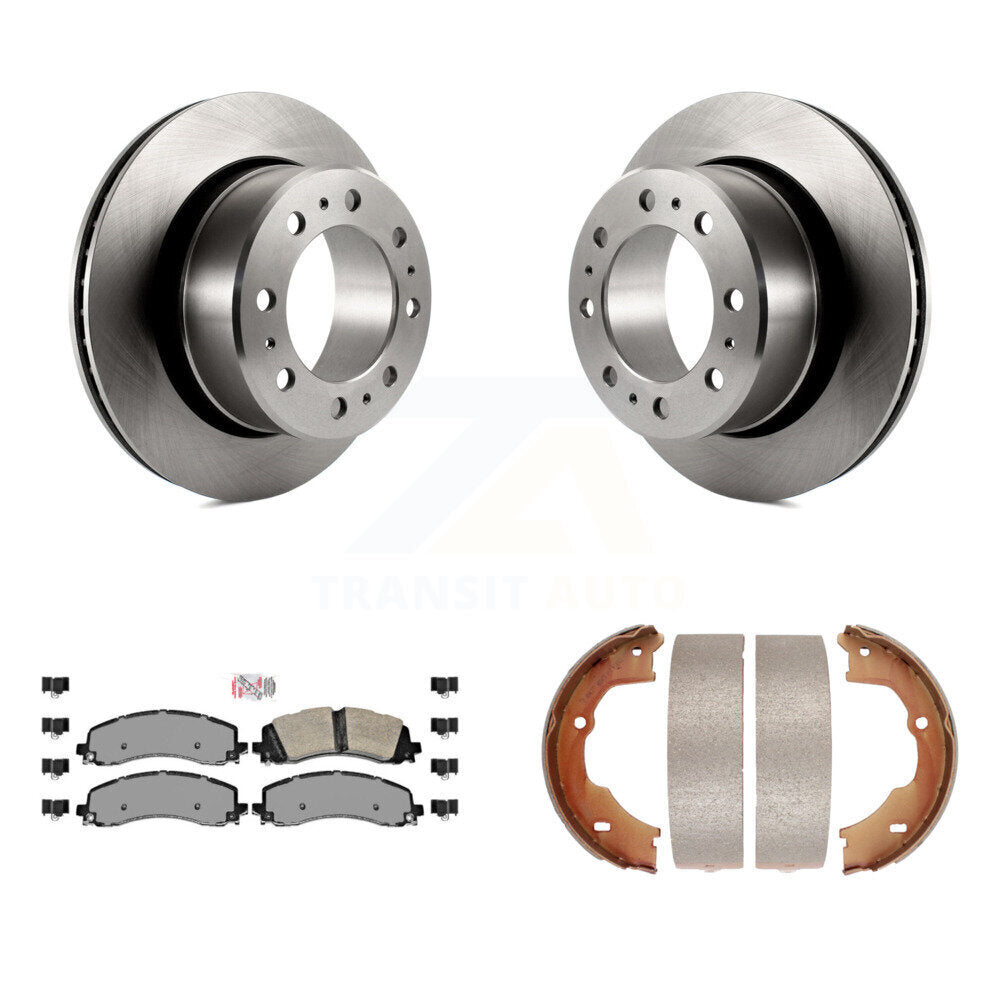 Rear Disc Rotors Semi-Metallic Pads And Parking Brake Shoes Kit For Ram 3500 K8A-108287