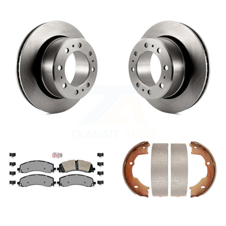 Rear Disc Rotors Semi-Metallic Pads And Parking Brake Shoes Kit For Ram 3500 K8A-108287