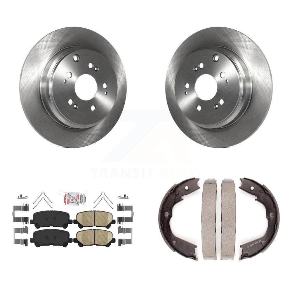 Rear Disc Rotors Ceramic Pads And Parking Brake Shoes Kit For Honda Pilot Acura MDX ZDX K8A-108290