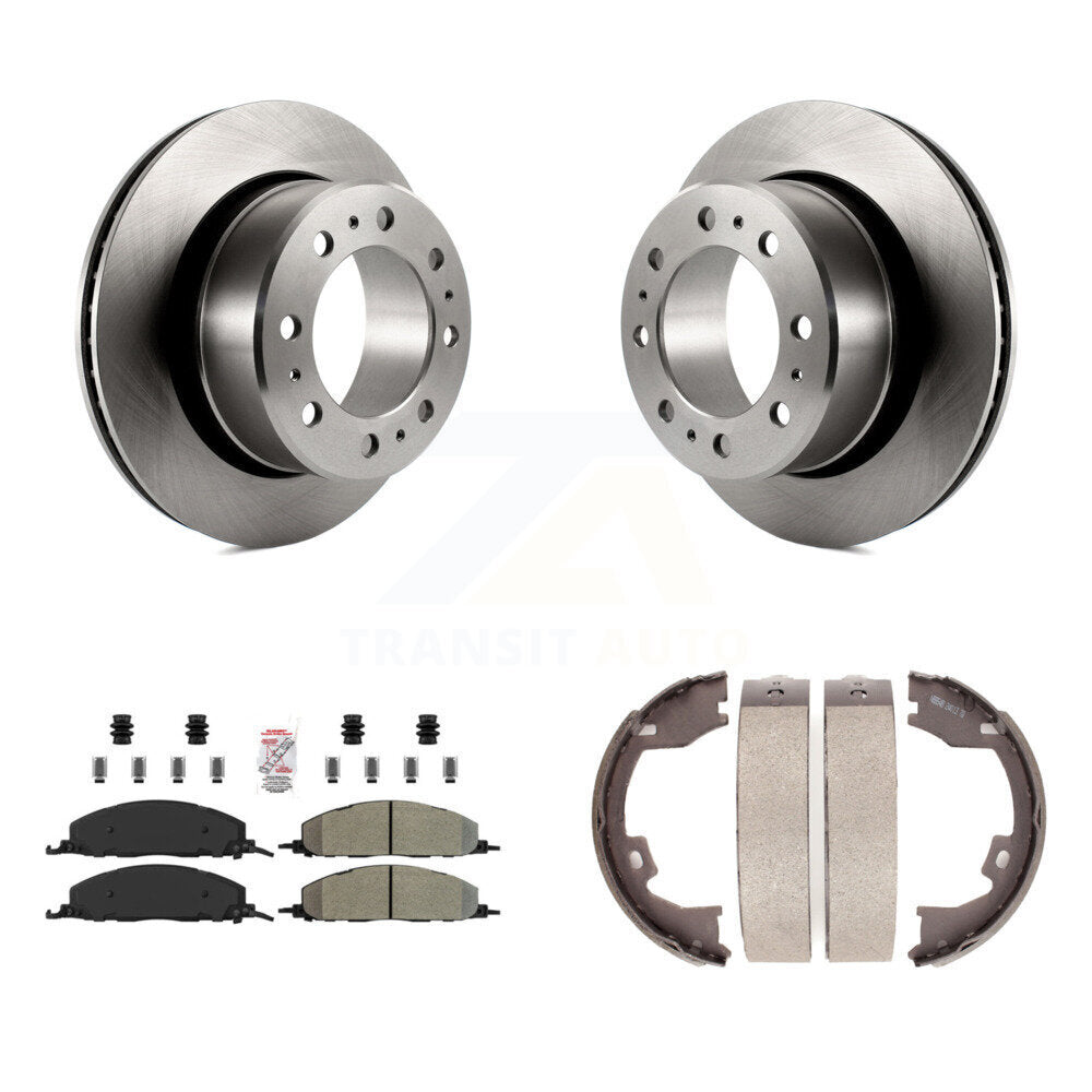 Rear Disc Rotors Semi-Metallic Pads Parking Brake Shoes Kit For Ram 3500 2500 1500 Dodge K8A-108294