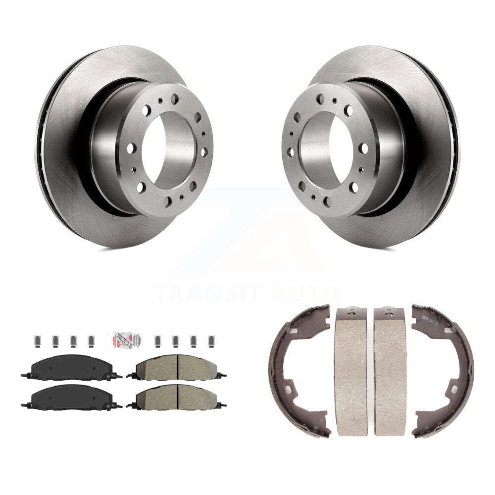 Rear Disc Rotors Semi-Metallic Pads Parking Brake Shoes Kit For Ram 3500 2500 1500 Dodge K8A-108295