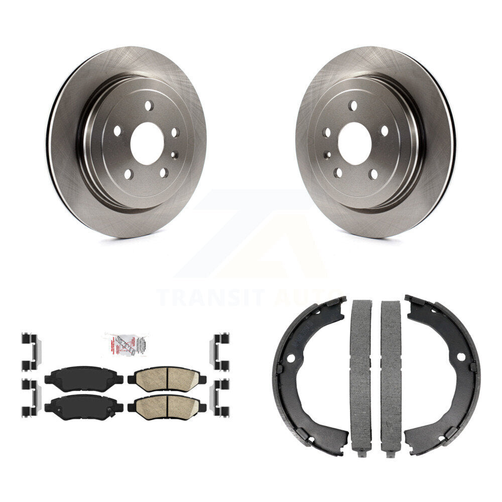 Rear Disc Rotors Ceramic Pads & Parking Brake Shoes Kit For Chevrolet Camaro Cadillac CTS K8A-108296