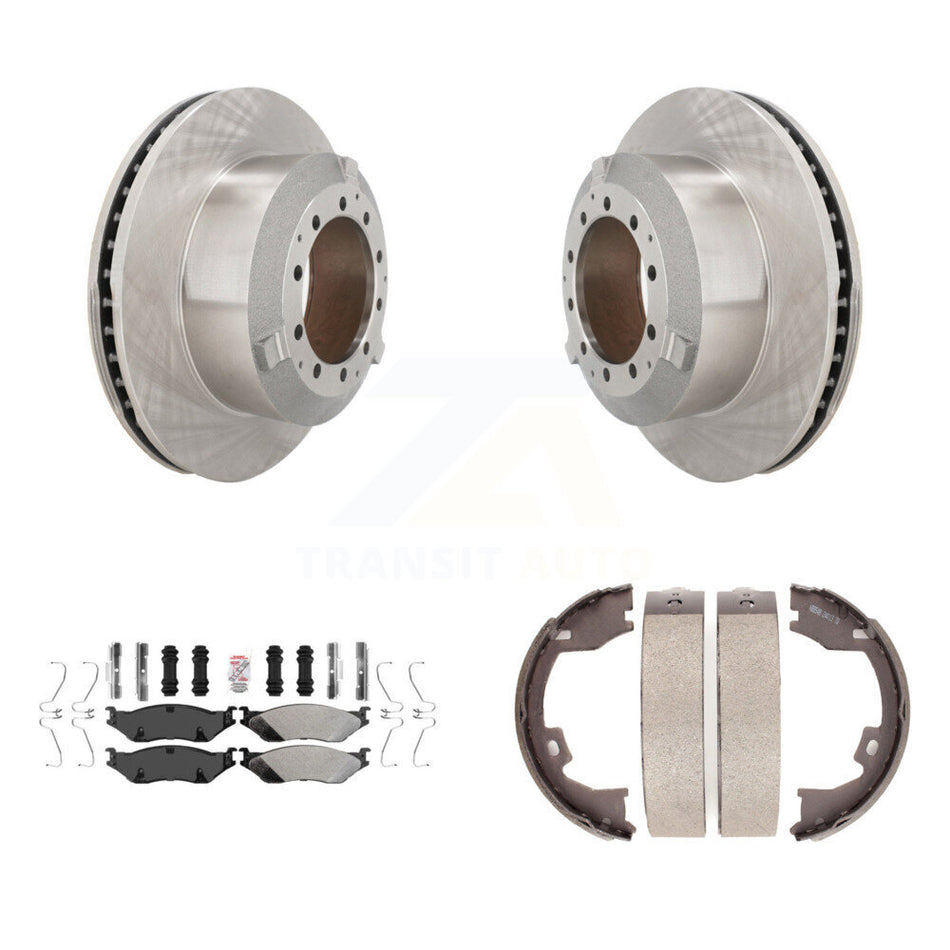 Rear Disc Rotors Semi-Metallic Pads Parking Shoes Kit For Ford F-450 Super Duty IC LCF AE K8A-108313