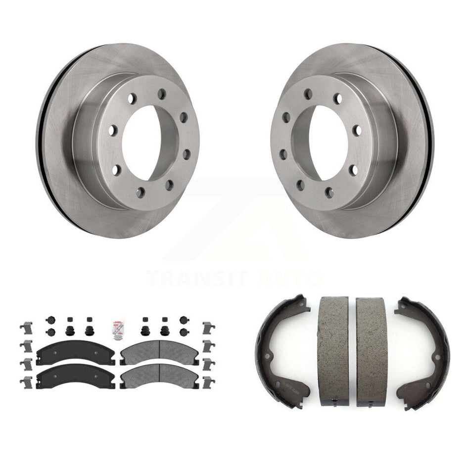 Rear Disc Rotors Semi-Metallic Pads & Parking Brake Shoes Kit For Chevrolet Express 4500 K8A-108326
