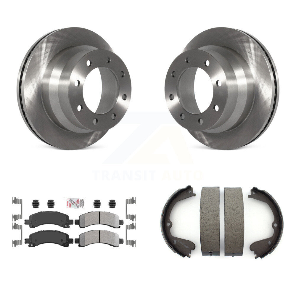 Rear Disc Rotors Semi-Metallic Pads & Parking Brake Shoes Kit For Chevrolet Express 4500 K8A-108336