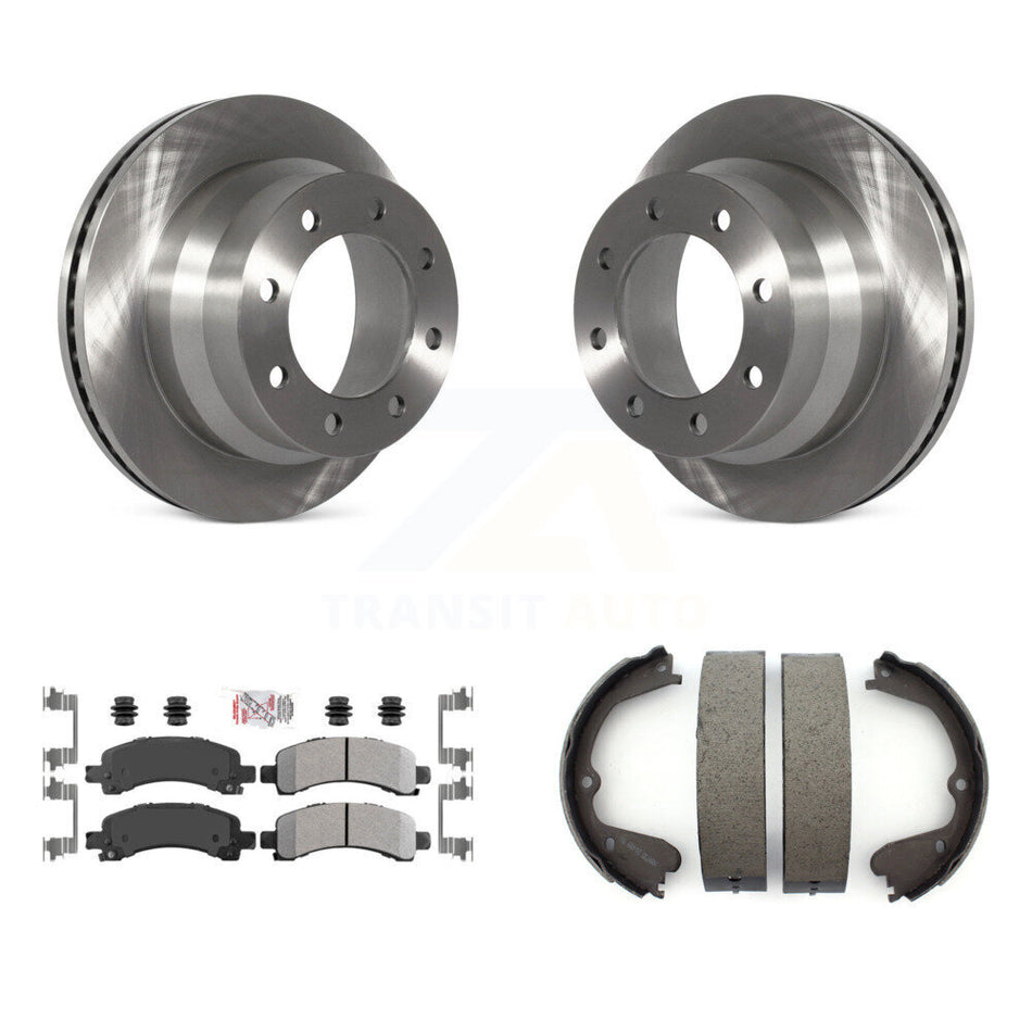 Rear Disc Rotors Semi-Metallic Pads & Parking Brake Shoes Kit For Chevrolet Express 4500 K8A-108336