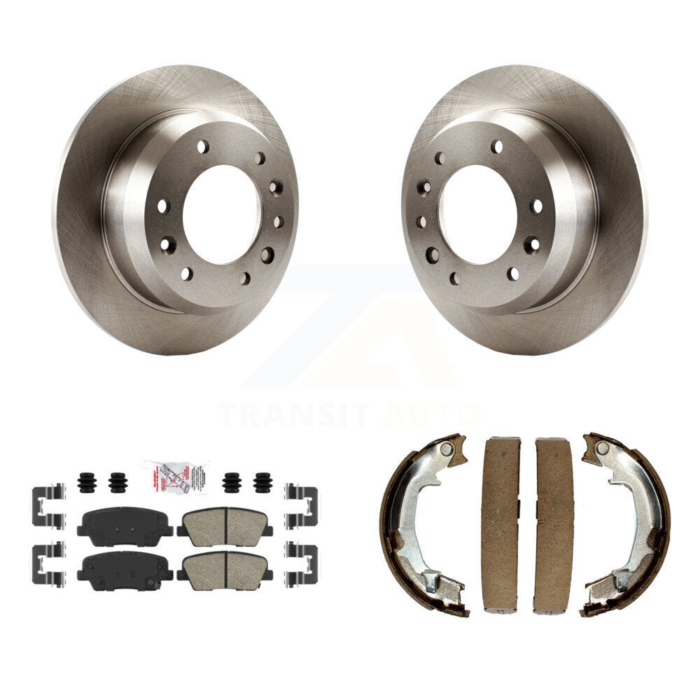 Rear Disc Rotors Ceramic Pads & Parking Brake Shoes Kit For Kia Sedona Hyundai Entourage K8A-108350